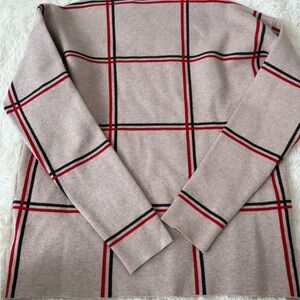 Tahari Beige Plaid Turtleneck Sweater